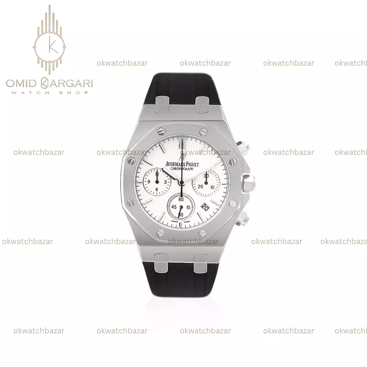 ساعت مچی اودمار پیگه کورنوگراف بند رابر مشکی صفحه سفید Audemars Piguet
