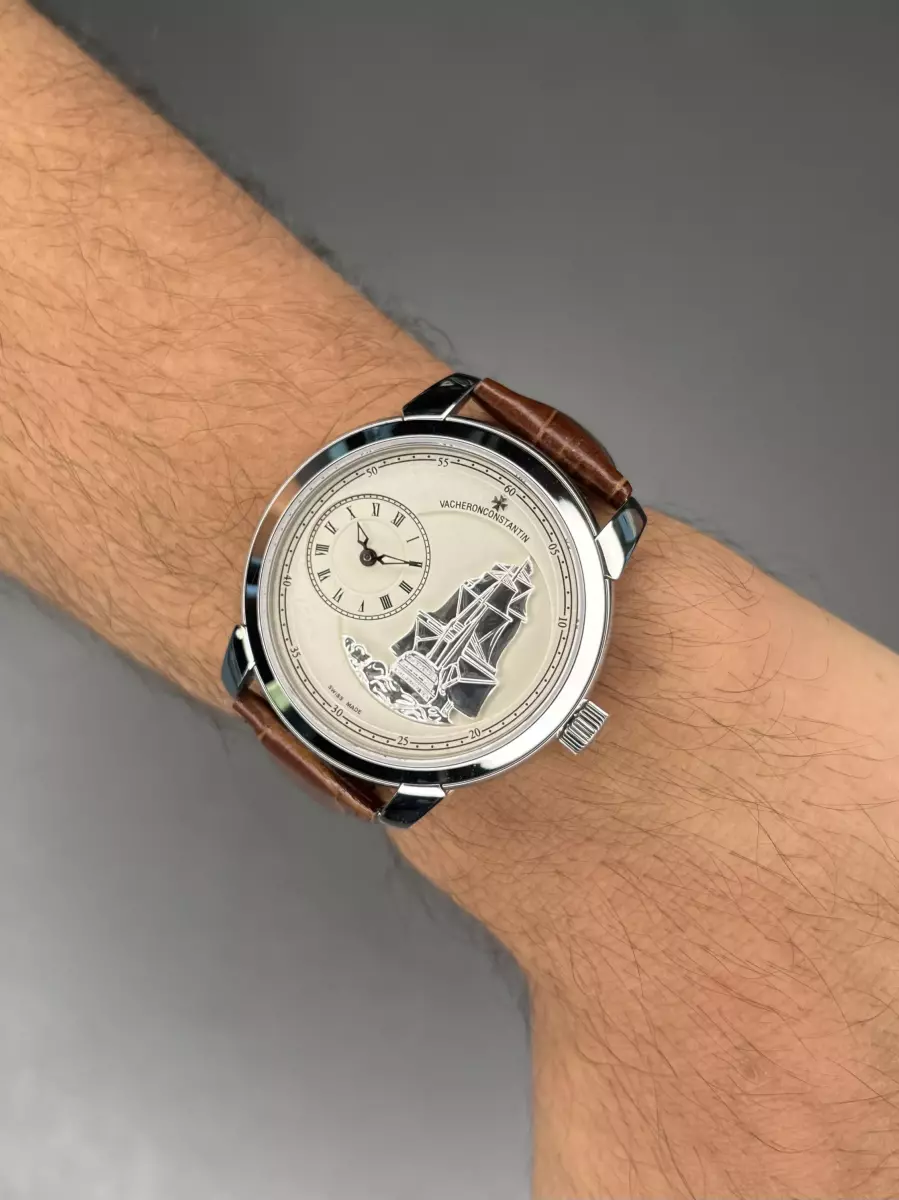 ساعت مچی وشرون کنستانتن صفحه طرحدار چرمی قهوه ای Vacheron Constantin
