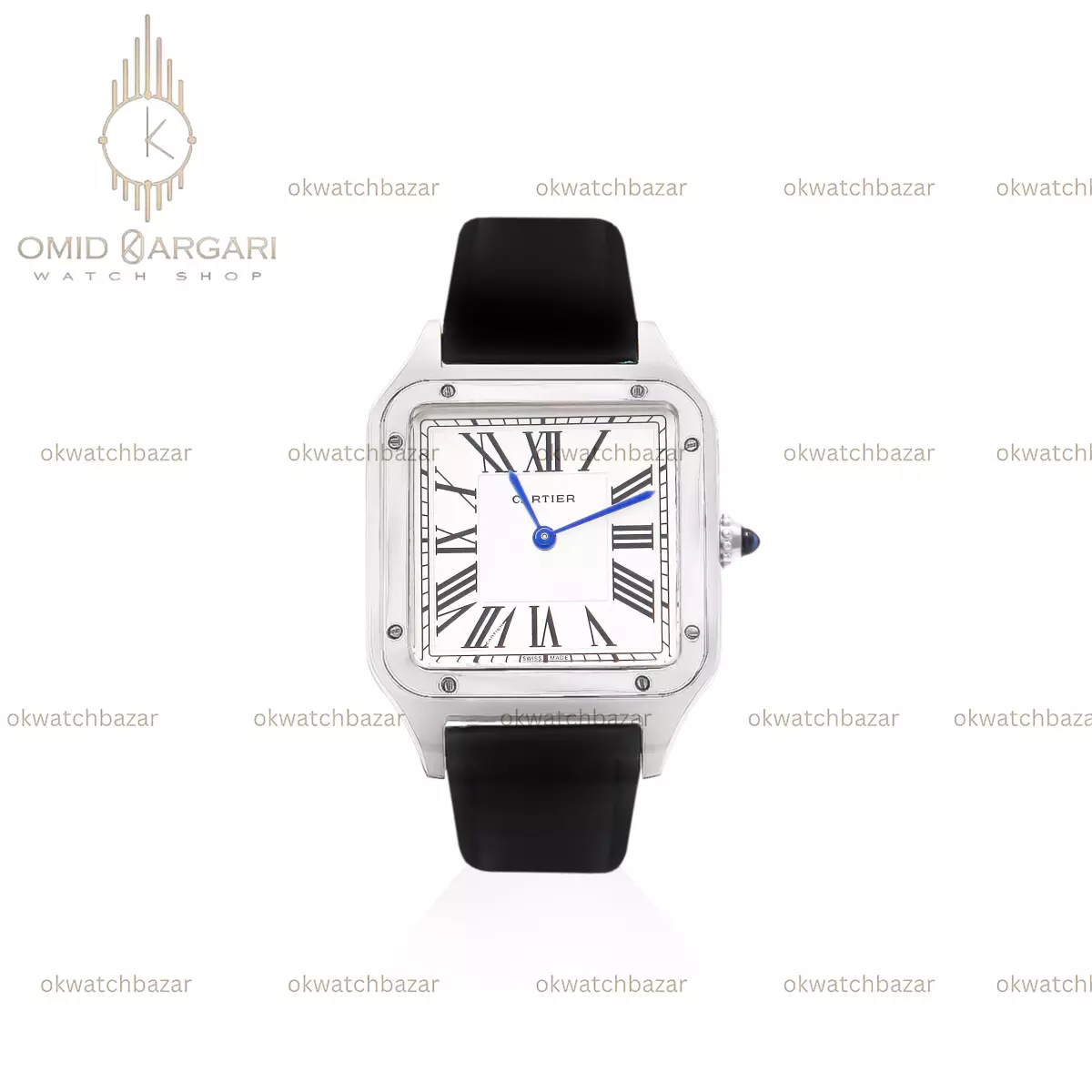 ساعت مچی کارتیه دومونت بند چرمی مشکی صفحه سفید Cartier