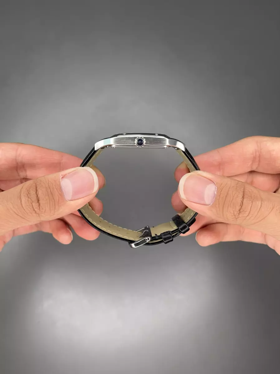 ساعت مچی کارتیه دومونت بند چرمی مشکی صفحه سفید Cartier