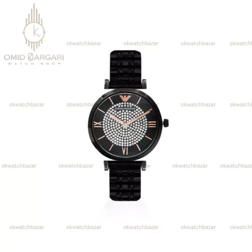 ساعت مچی امپریو آرمانی صفحه نگین تمام مشکی Emporio Armani