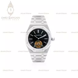ساعت مچی اودمار پیگه اوپن هارت قاب شنی بدنه سیلور صفحه مشکی Audemars Piguet