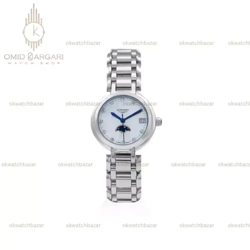 ساعت مچی لونژین بند سیلور صفحه سفید اندکس نگین Longines