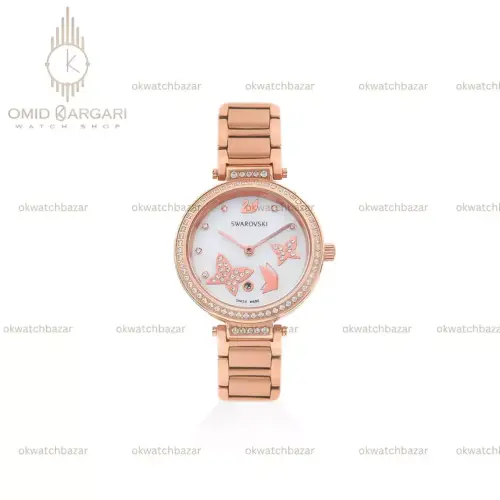 ساعت مچی سواروسکی صفحه طرحدار سفید رزگلد Swarovski