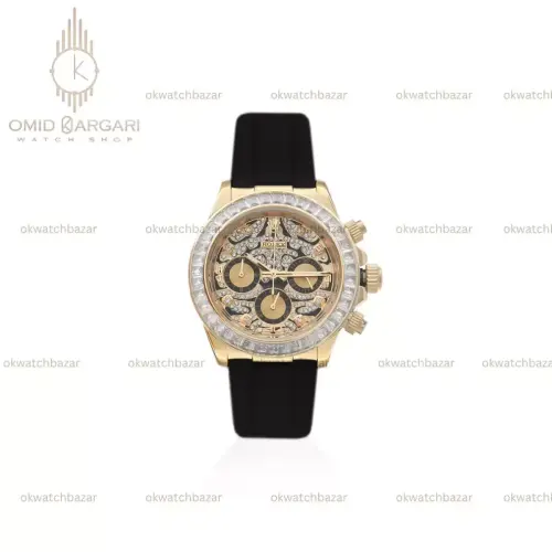 ساعت مچی رولکس دیتونا صفحه طرحدار رابر مشکی دورنگین Rolex Daytona