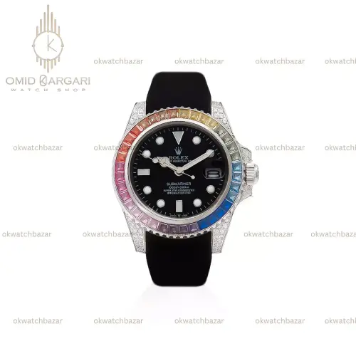 ساعت مچی رولکس یات مستر قاب دورنگین بند و صفحه مشکی Rolex Yacht Master