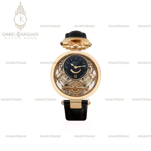 ساعت مچی بووه بند چرمی مشکی صفحه اسکلتون طرحدار Bovet
