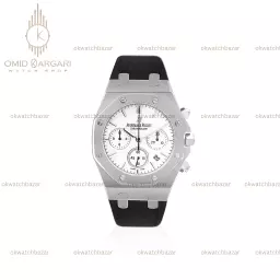ساعت مچی اودمار پیگه کرونوگراف بند رابر مشکی صفحه سفید Audemars Piguet