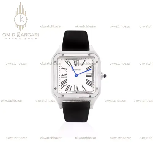 ساعت مچی کارتیه دومونت بند چرمی مشکی صفحه سفید Cartier
