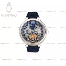 ساعت مچی کارتیه بلن بولو صفحه اسکلتون بند چرمی آبی Cartier Ballon Bleu