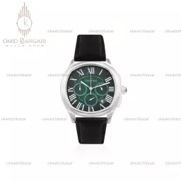 ساعت مچی کارتیه کرونوگراف بند چرمی مشکی صفحه سبز Cartier
