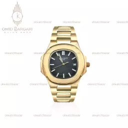 ساعت مچی پتک فیلیپ اتوماتیک بند طلایی صفحه مشکی Patek Philippe Nautilus
