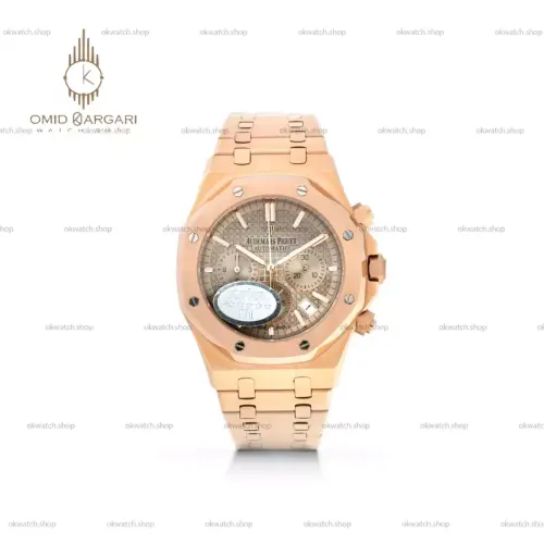ساعت مچی اودمار پیگه کرونوگراف بند رزگلد صفحه طوسی Audemars Piguet