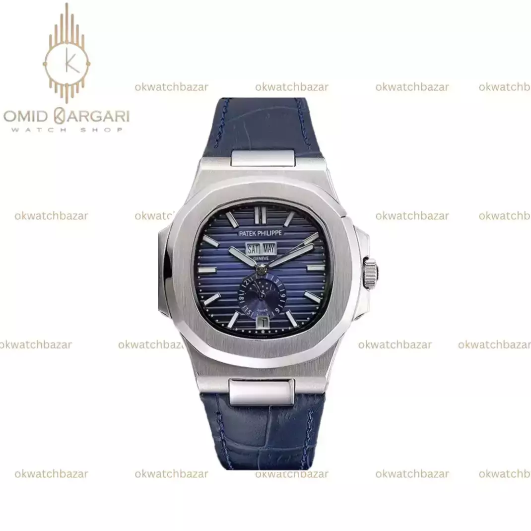 ساعت مچی پتک فیلیپ دو تقویم بند سرمه ای Patek Philippe Two Automatic Calendars