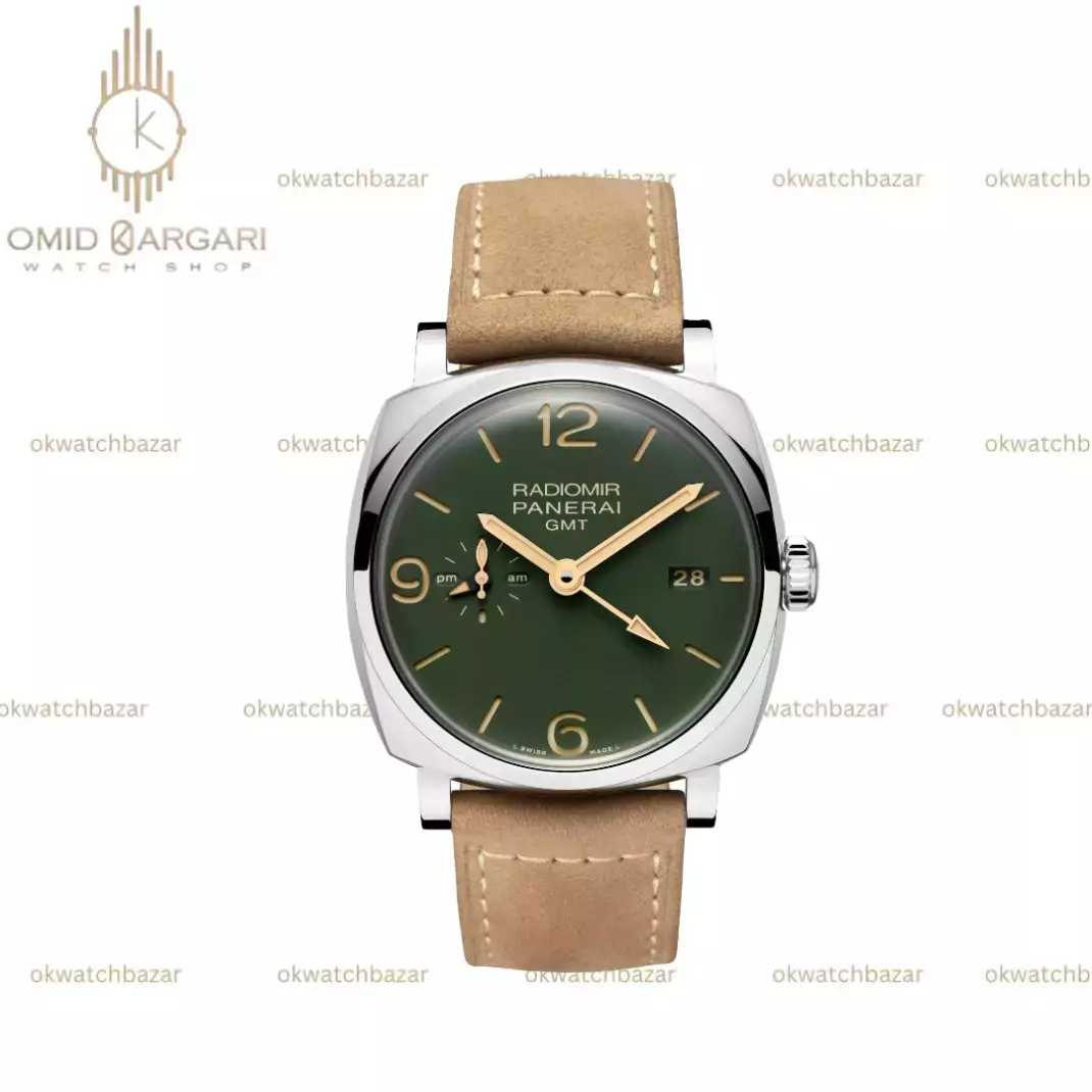 ساعت مچی پنرای رادیومیر بند چرمی صفحه سبز ثانیه بغل Panerai Radiomir