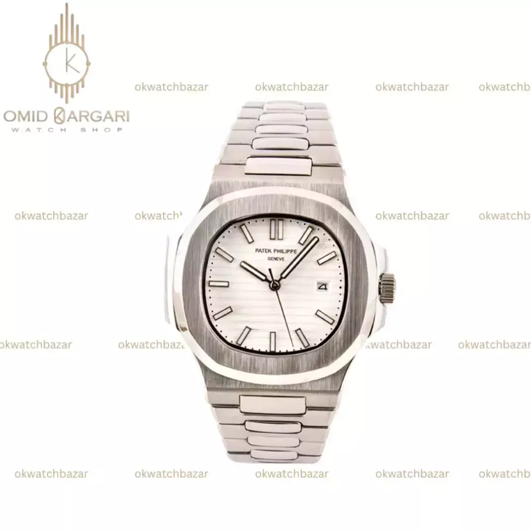 ساعت مچی پتک فیلیپ ناتیلوس سیلور صفحه سفید Patek  Philippe Nautilus