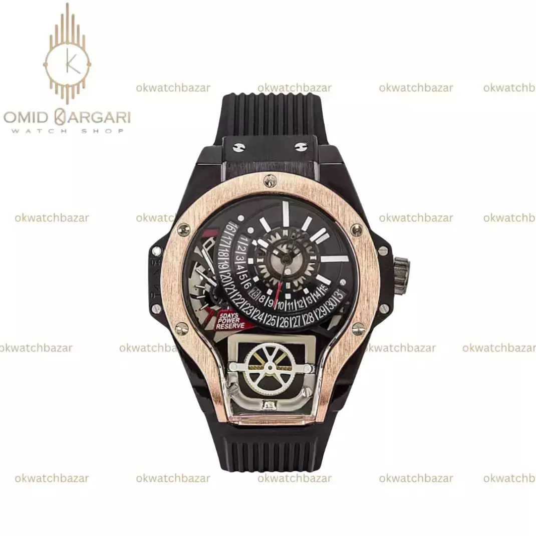 ساعت مچی اوبلو جمجمه‌ای قاب مشکی رزگلد Hublot MP-09 Tourbillon