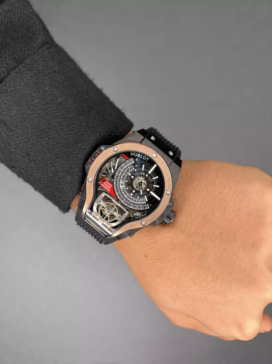 ساعت مچی اوبلو جمجمه‌ای قاب مشکی رزگلد Hublot MP-09 Tourbillon