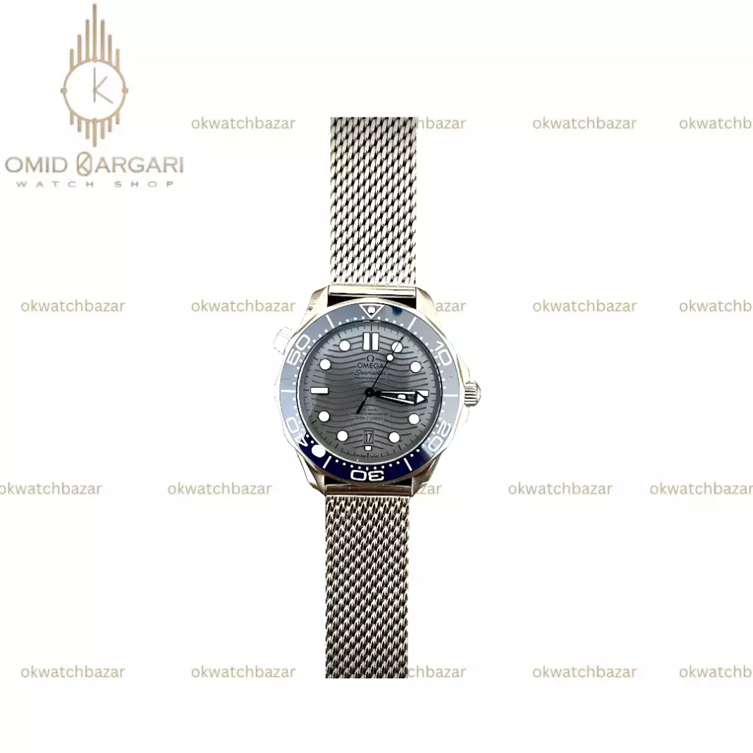 ساعت مچی امگا جیمز باند 007 حصیری صفحه طوسی Omega Seamaster