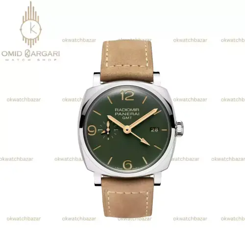 ساعت مچی پنرای رادیومیر بند چرمی صفحه سبز ثانیه بغل Panerai Radiomir