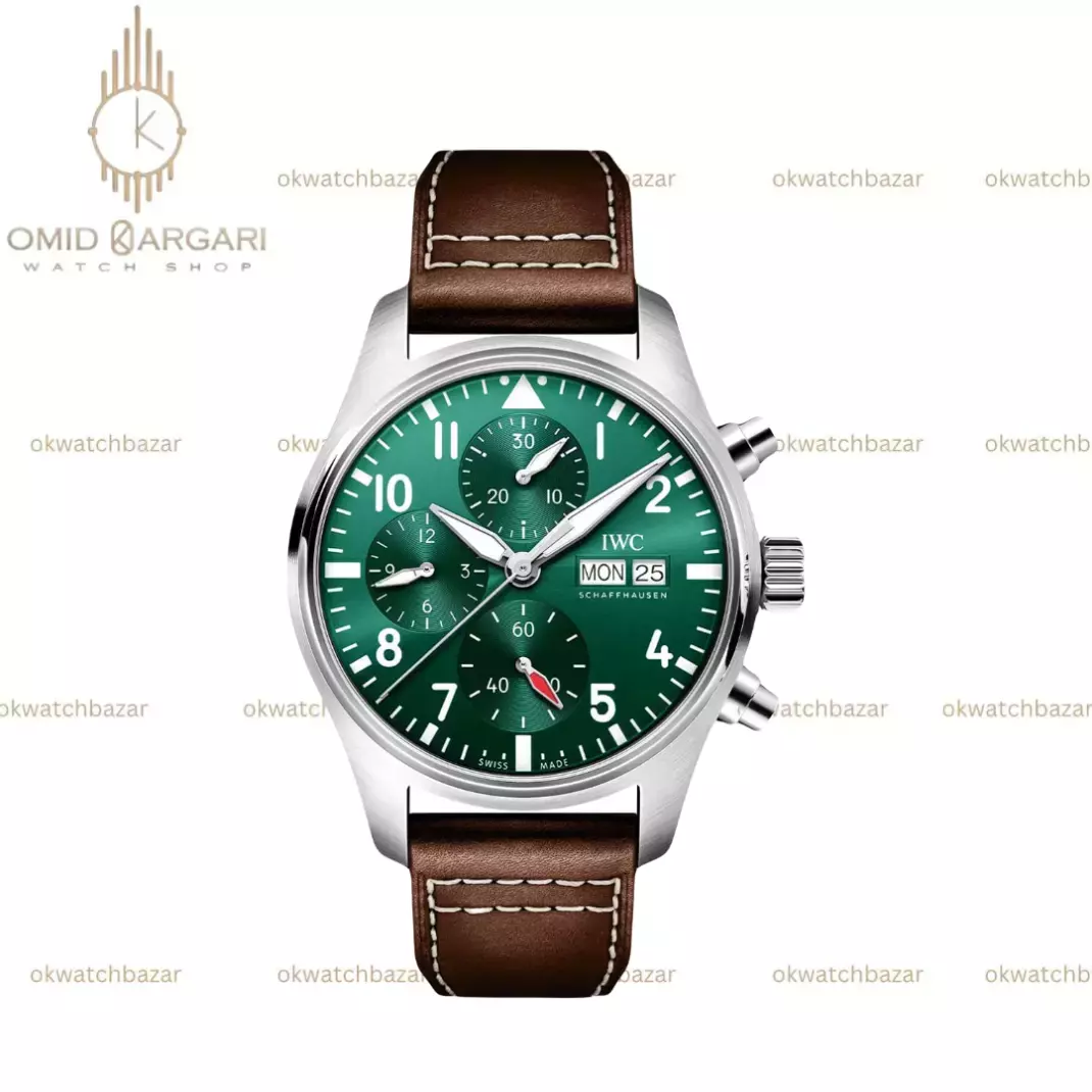 ساعت مچی آی دبلیو سی کورنوگراف بند چرمی قهوه ای صفحه سبز IWC