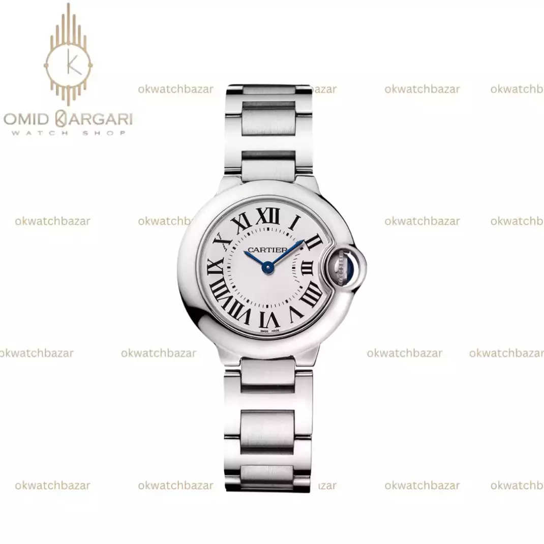 ساعت مچی کارتیه بلن بولو بند سیلور صفحه سفید Cartier Ballon Bleu