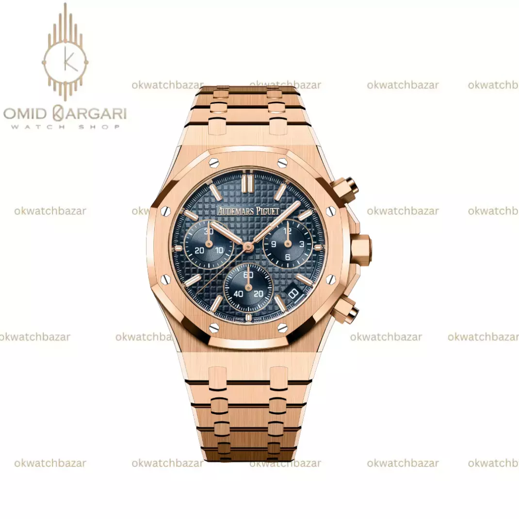 ساعت مچی اودمار پیگه کورنوگراف بند رزگلد صفحه سرمه ای Audemars Piguet