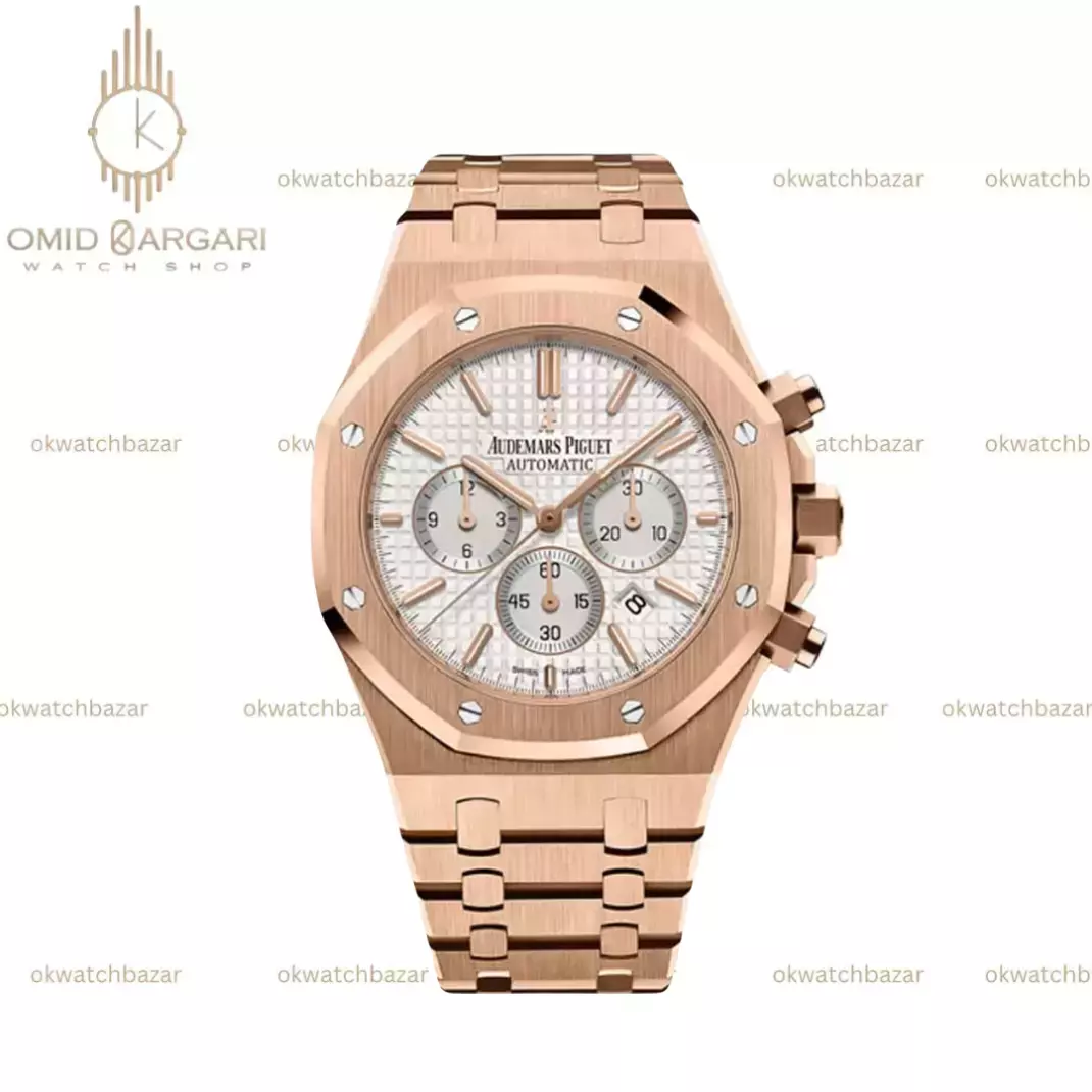 ساعت مچی اودمار پیگه کورنوگراف بند رزگلد صفحه سفید Audemars Piguet