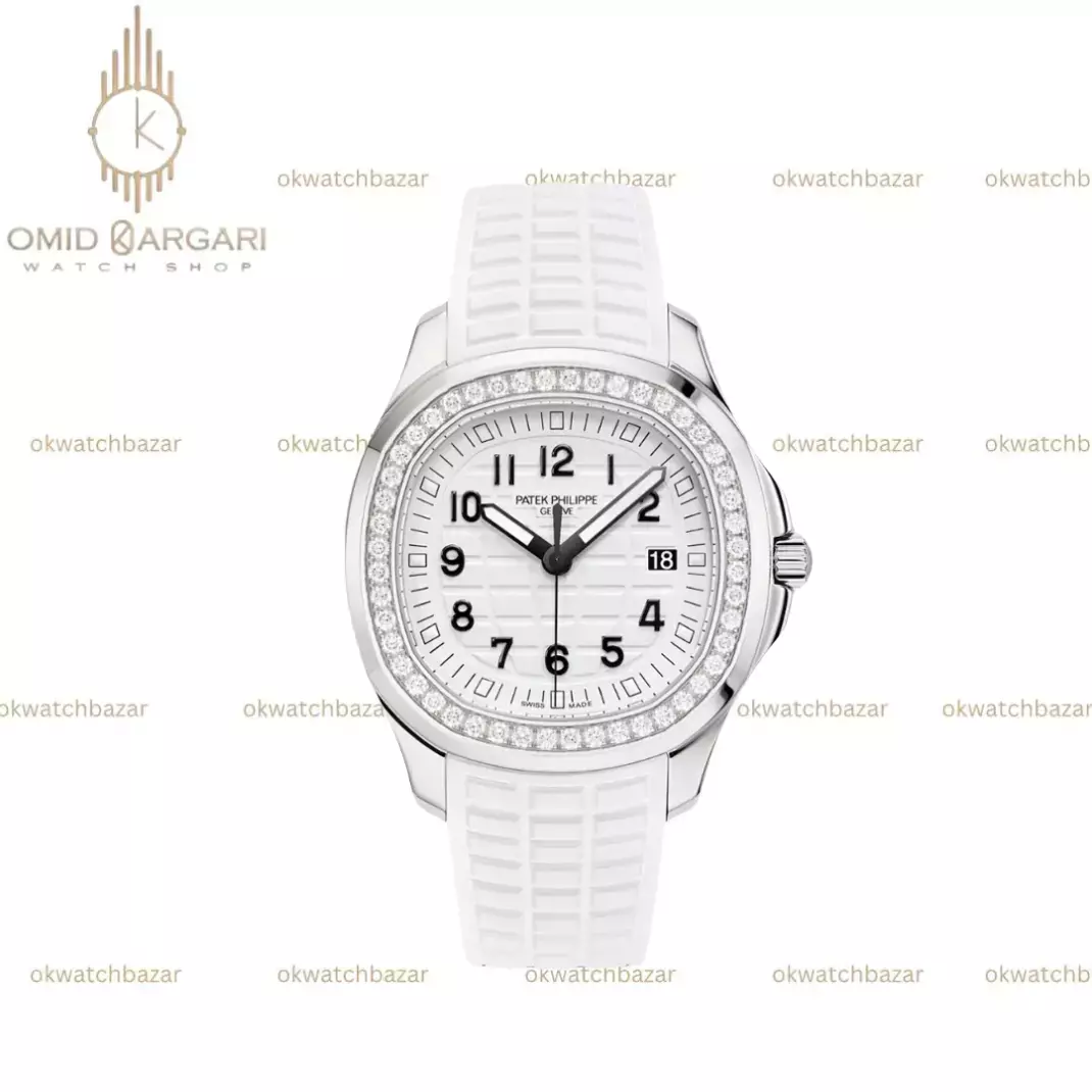 ساعت مچی پتک فیلیپ زنانه بند سفید دورنگین Patek Philippe Nautilus
