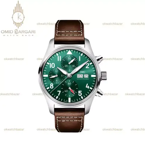 ساعت مچی آی دبلیو سی کرونوگراف بند چرمی قهوه ای صفحه سبز IWC