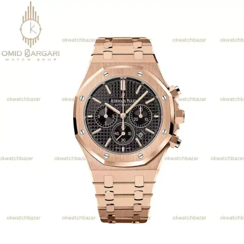 ساعت مچی اودمار پیگه کرونوگراف بند رزگلد صفحه مشکی Audemars Piguet