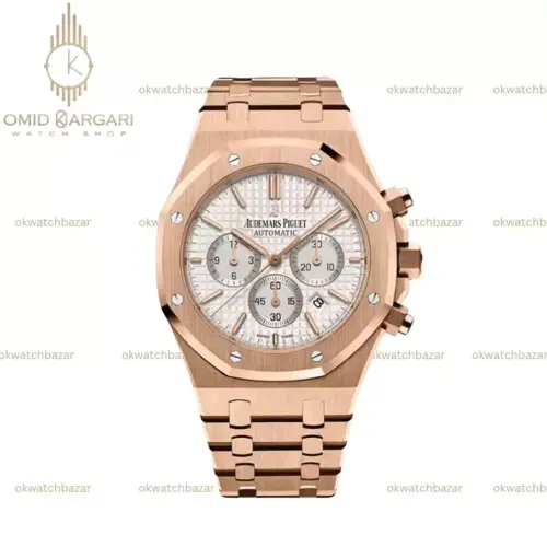 ساعت مچی اودمار پیگه کرونوگراف بند رزگلد صفحه سفید Audemars Piguet