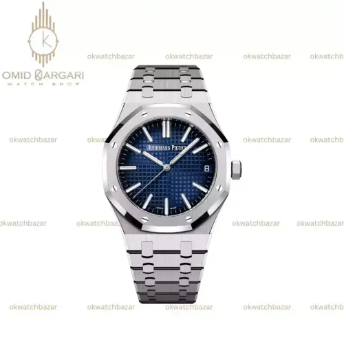 ساعت مچی اودمار پیگه اتوماتیک صفحه سرمه ای بند سیلور Audemars Piguet