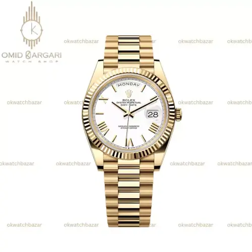 ساعت مچی رولکس دی دیت بند طلایی صفحه سفید Rolex Day-Date