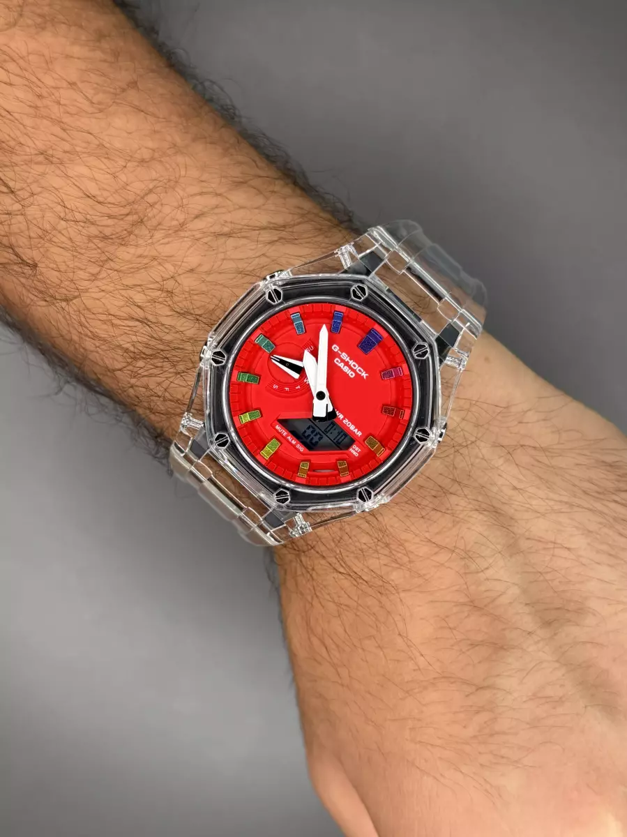 ساعت مچی کاسیو جی-شاک بند شیشه ای صفحه قرمز Casio G-SHOCK