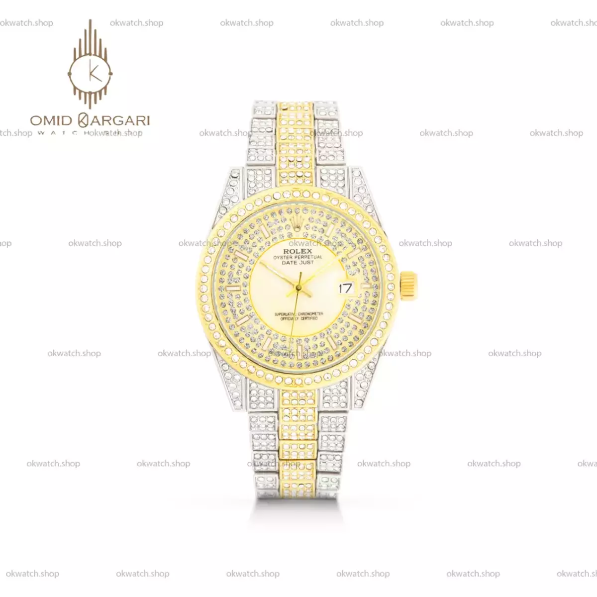 ساعت مچی رولکس دیت جاست سیلورطلایی تمام نگین Rolex Datejust
