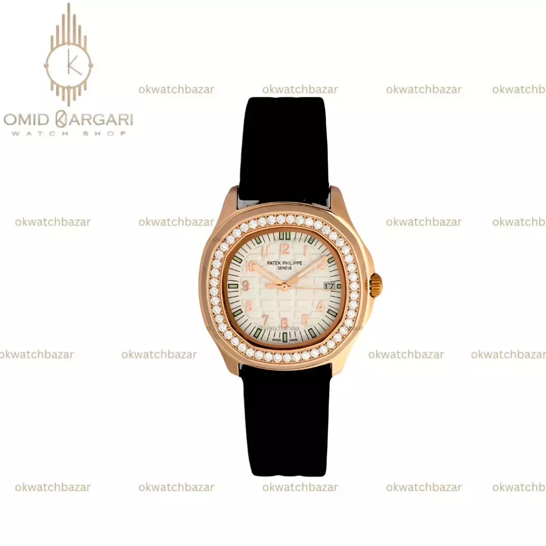 ساعت مچی پتک فیلیپ زنانه بند مشکی قاب رزگلد دورنگین Patek Philippe Nautilus