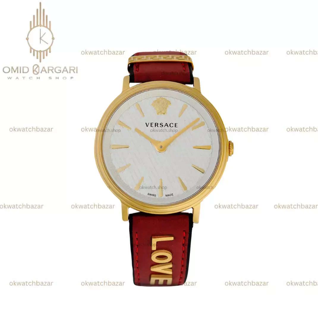 ساعت مچی ورساچه بند چرمی قرمز صفحه سفید Versace