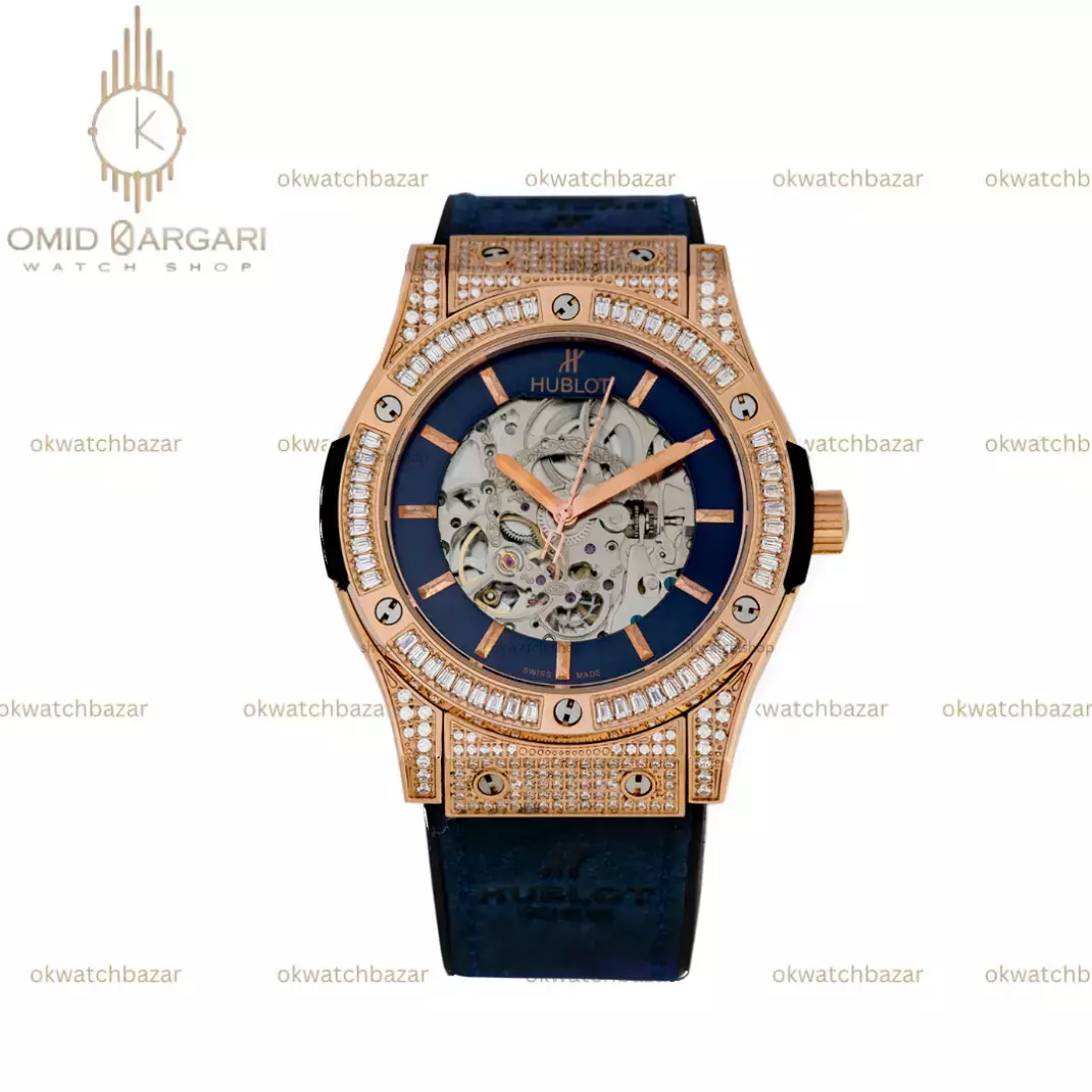 ساعت مچی اوبلو بیگ بنگ اسکلتون قاب نگین دار Hublot Big Bang
