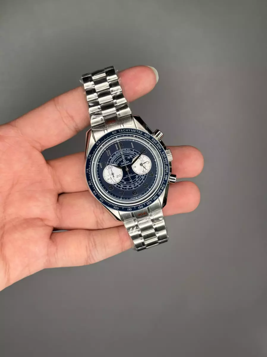 ساعت مچی امگا کورنواسکوپ بند سیلور صفحه آبی Omega Speadmaster