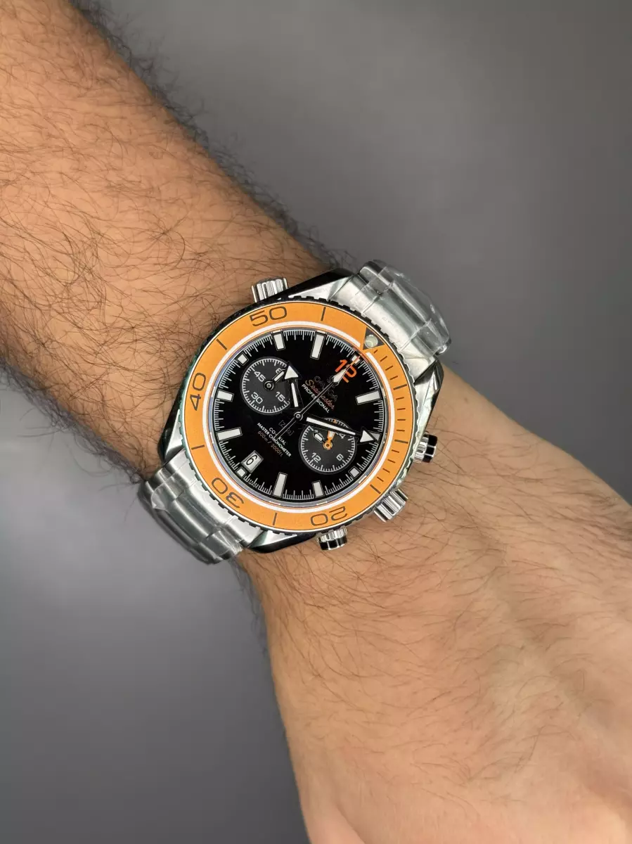 ساعت مچی امگا سیمستر کورنوگراف صفحه مشکی بزل نارنجی Omega Seamaster