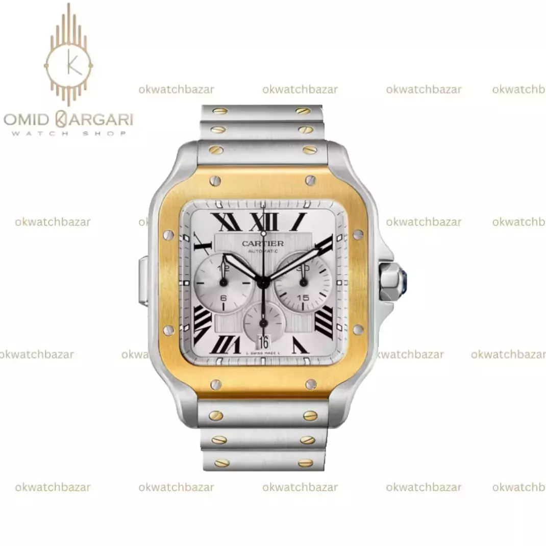 ساعت مچی کارتیه کورنوگراف دو رنگ طلایی صفحه سفید Cariter