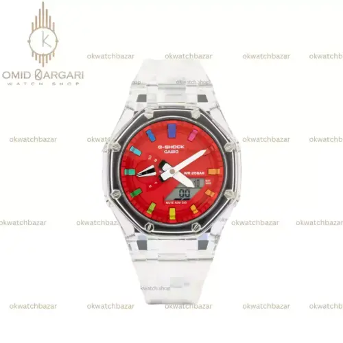 ساعت مچی کاسیو جی-شاک بند شیشه ای صفحه قرمز Casio G-SHOCK