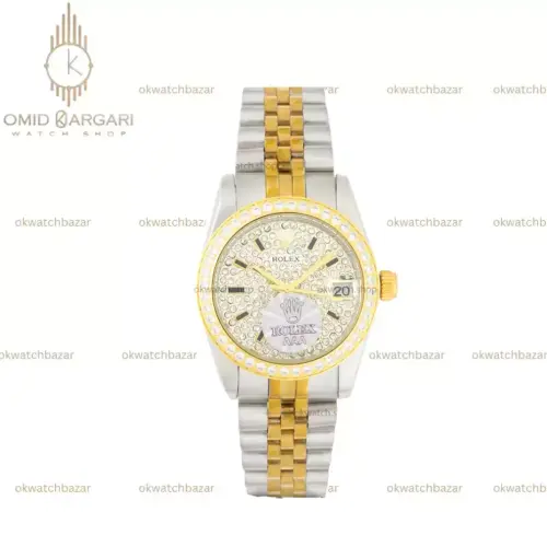 ساعت مچی رولکس صفحه نگین دار دو رنگ طلایی Rolex