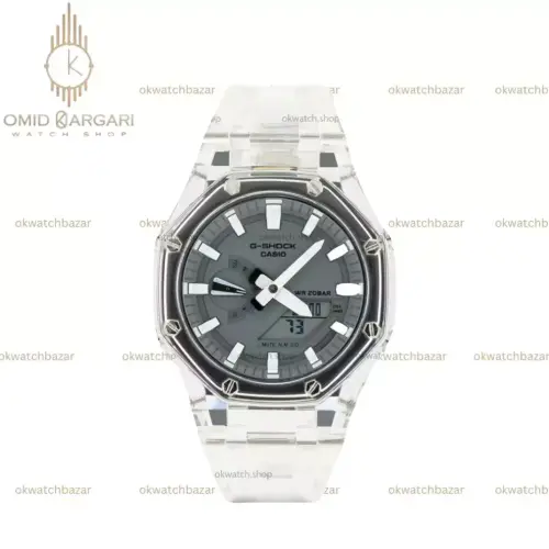 ساعت مچی کاسیو جی-شاک بند شیشه ای صفحه طوسی Casio G-SHOCK