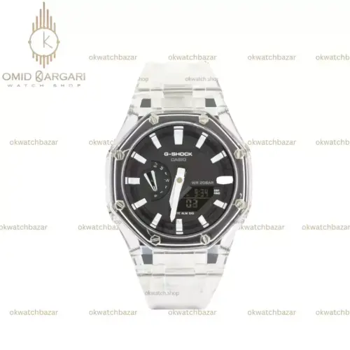 ساعت مچی کاسیو جی-شاک بند شیشه ای صفحه مشکی اندکس سفید Casio G-SHOCK