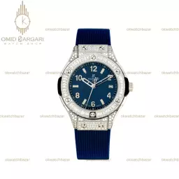 ساعت مچی هابلوت بند سرمه ای قاب سیلور فول نگین Hublot Classic Fusion