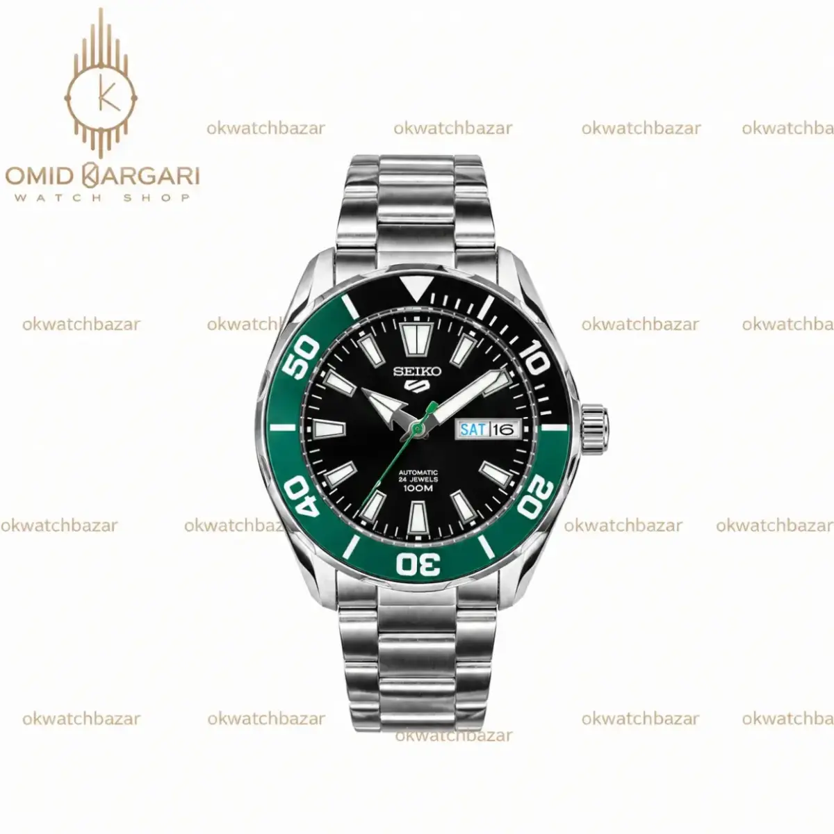 ساعت مچی سیکو 5 بند سیلور صفحه سبز Seiko 5