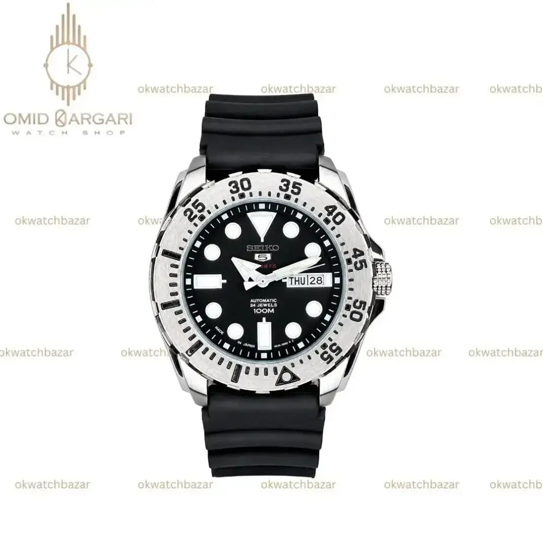 سیکو 5 بند رابرمشکی ایندکس سفید اتوماتیک Seiko 5 SRP599J1