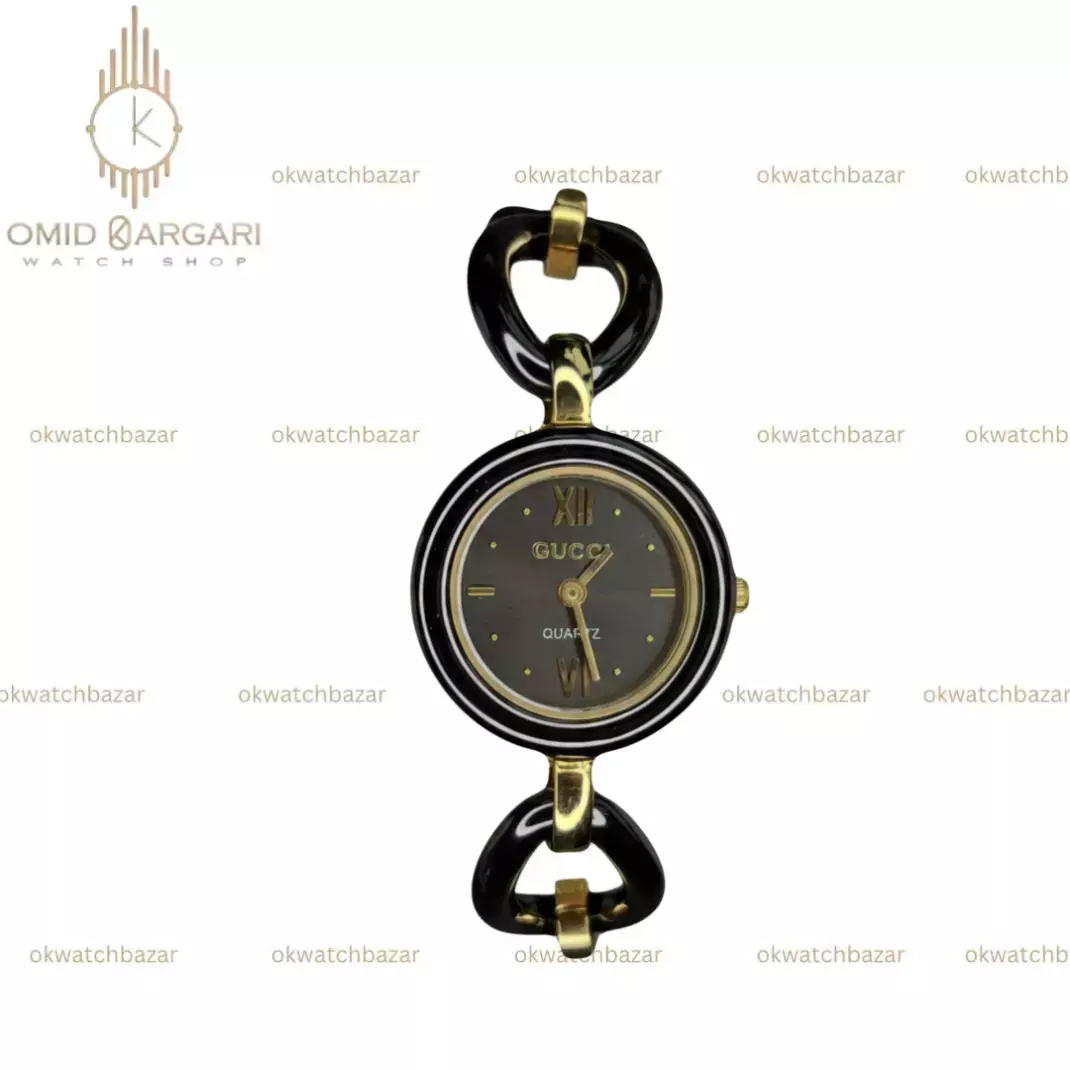 ساعت مچی گوچی صفحه مشکی بند طرحدار Gucci